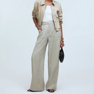 Madewell The Petite Harlow Wide-Leg Pant in 100% Linen, size 6P. Pumice color